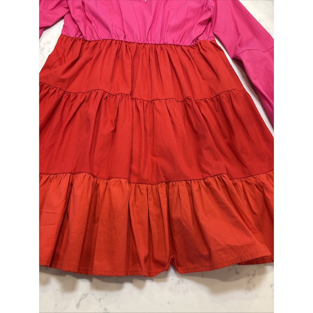SugarLips In A Heartbeat Color Block Dress Tiered Ruffle Flare Pink Red‎ LG New - Picture 7 of 10